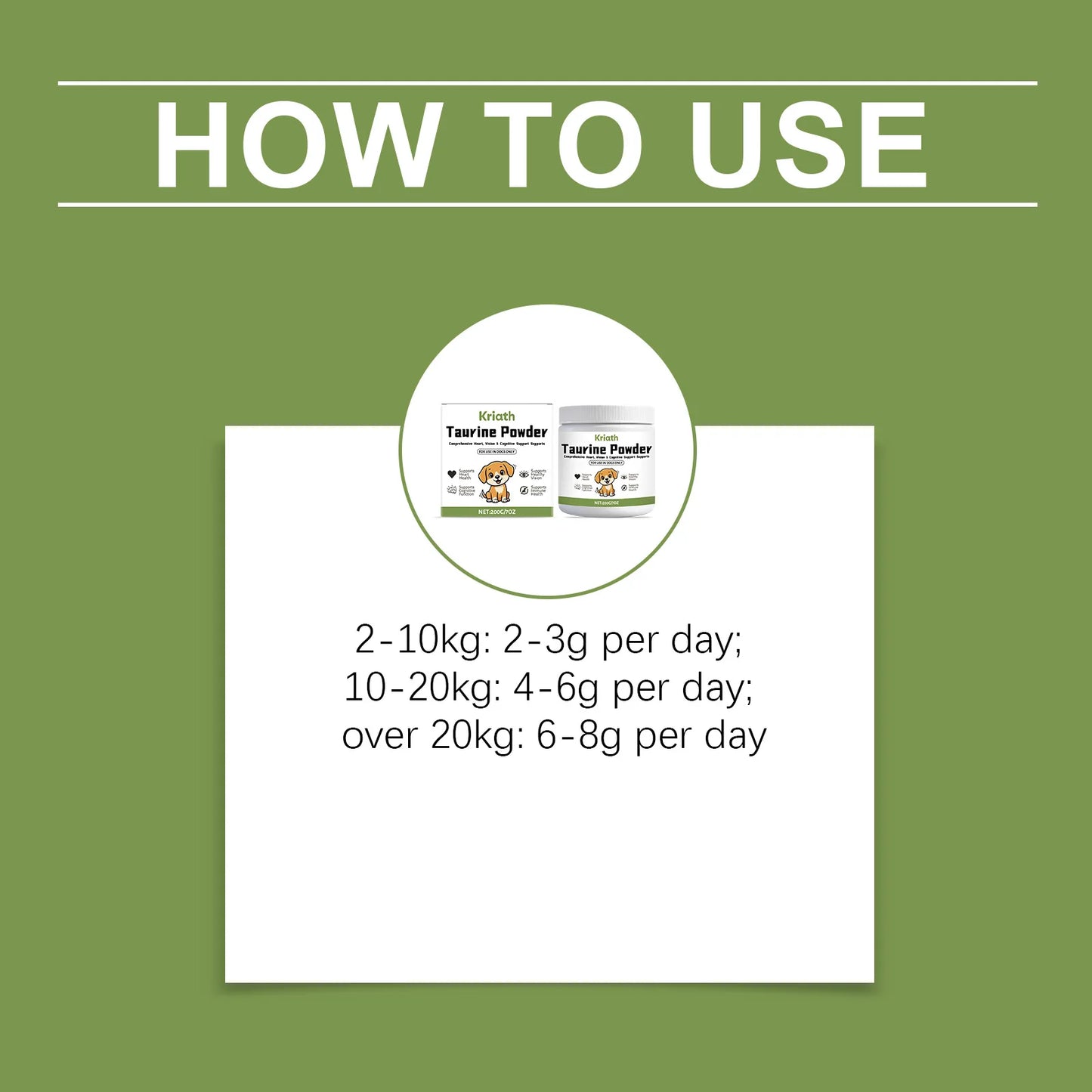Dog Taurine Powder Easy-To-Mix Support Cognitive Health Enhance Hair Radiance Improve Heart Wellness Pet Nutritional Supplements