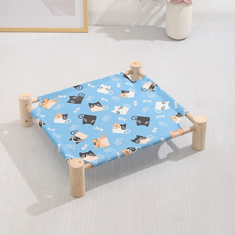 53*48*13cm Summer Elevated Pet Bed Foldable Portable Pet Camping Wooden Detachable Cat Teddy Dog March Bed Cooling Hammock ערסל