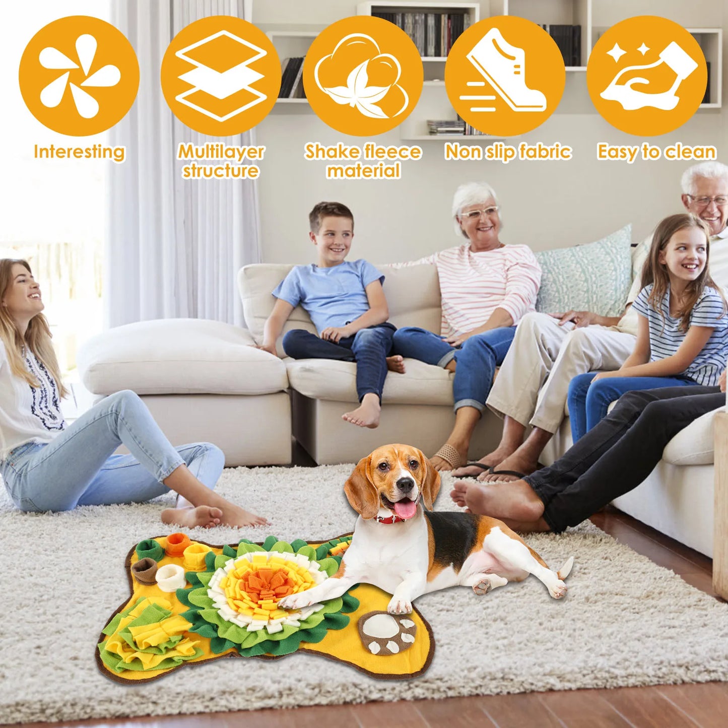 Pet Snuffle Mat Anti Slip Dogs Sniff Pad Soft Polyester Interactive Dog Treat Dispenser Mat for Pet Smell Training & Slow Feeder
