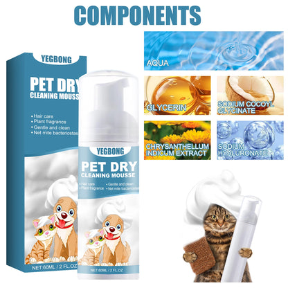 YEGBONG Pet Dry Shampoo Gentle Odor Neutralizing Hair Softening No Rinse Vet Recommended for Puppies Kittens Sensitive Skin