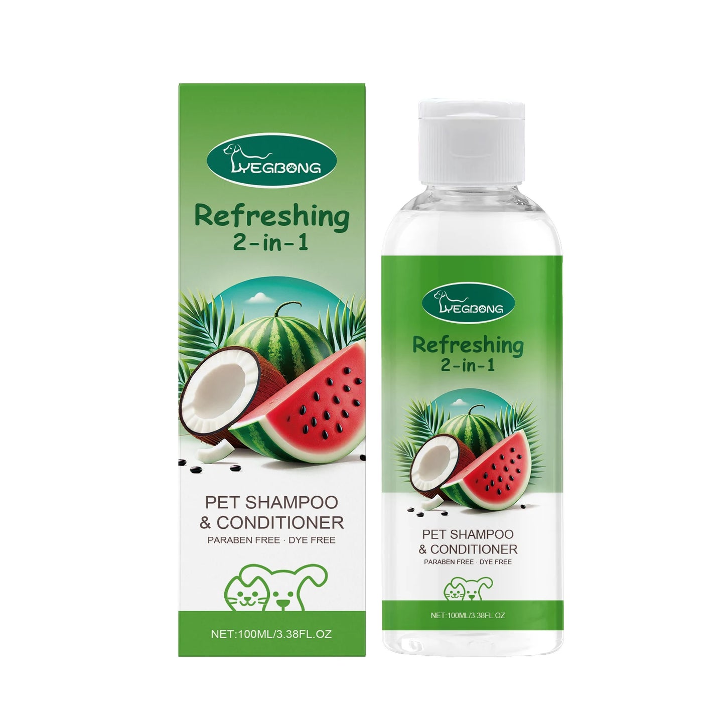YEGBONG 100ml Hypoallergenic Pet 2in1 Shampoo and Conditioner pH Balanced Tear Free Bath for Dogs and Cats with Sensitive Skin