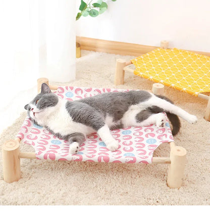53*48*13cm Summer Elevated Pet Bed Foldable Portable Pet Camping Wooden Detachable Cat Teddy Dog March Bed Cooling Hammock ערסל