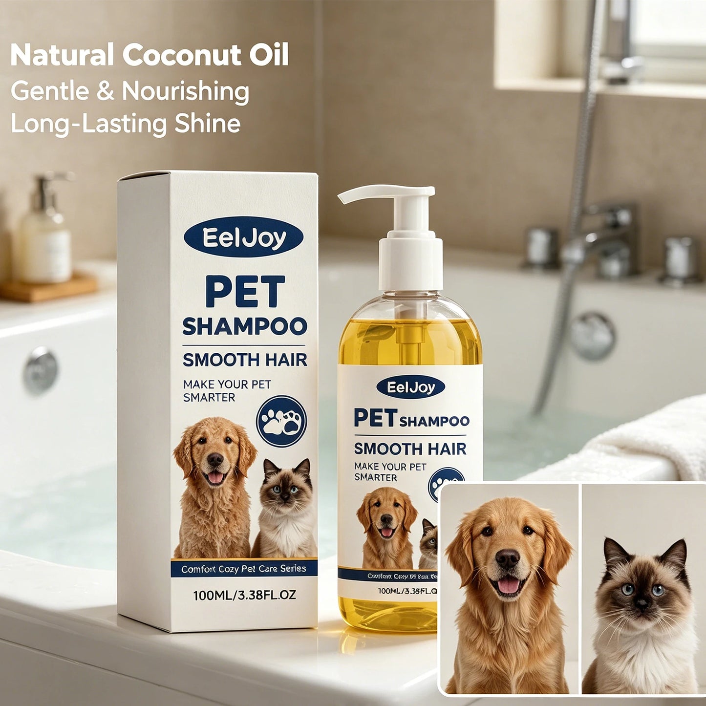 Natural Coconut Oil Pet Shampoo Gentle Fur Cleansing Wash Smooth Coat Care for Dog Cat Deep Moisturizing Daily Grooming Supplies