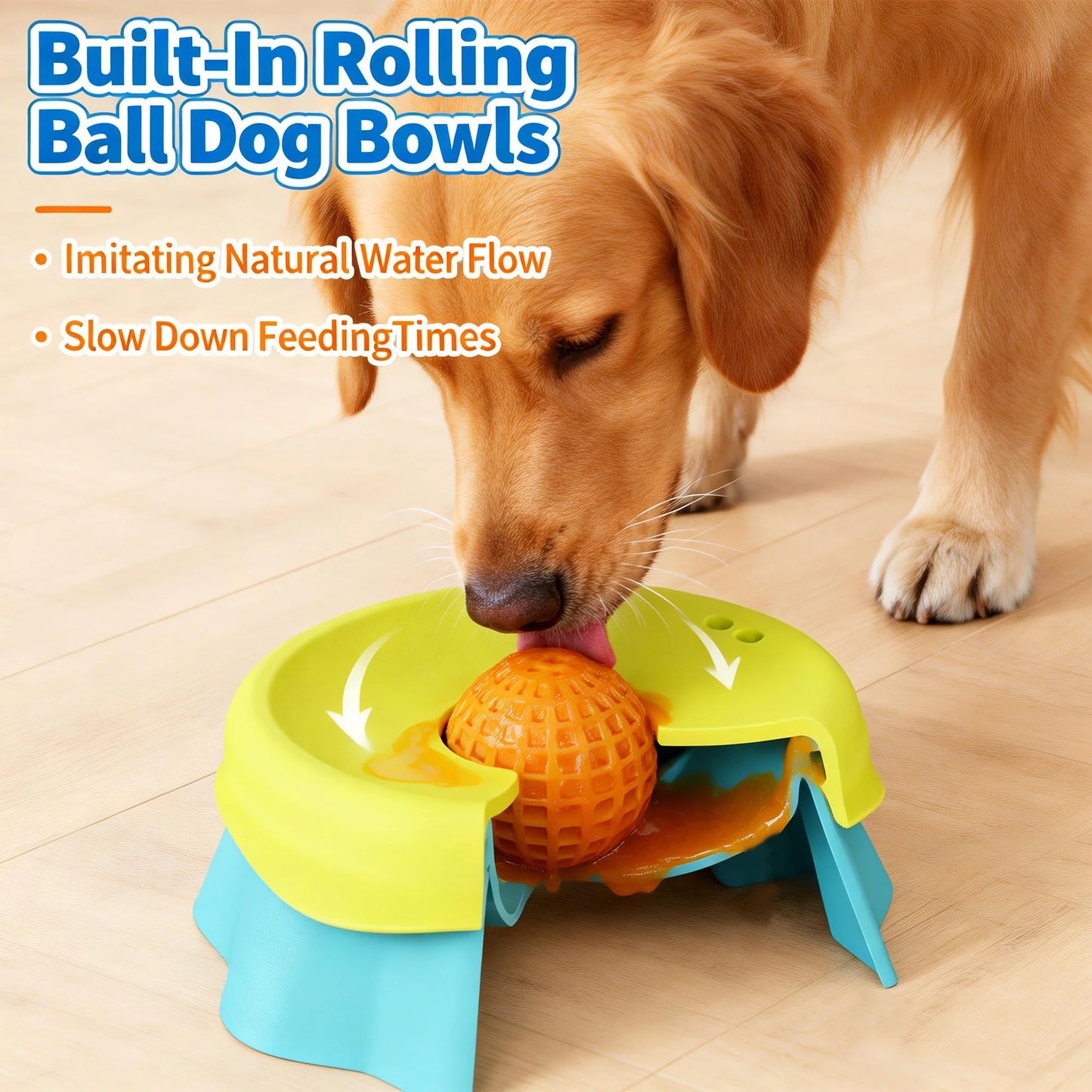 Dog lick Bowl Slow Feeder Dog Bowl for Liquid with Rolling Ball Interactive Lick Bowl AntiSlip for Wet Food Water Treat Lick Toy
