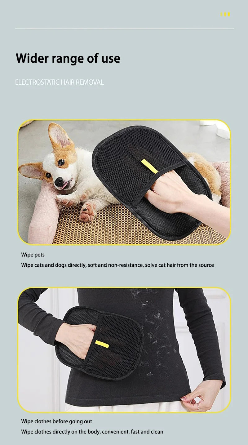 2-in-1 Reusable Pet Grooming Glove - Static Electricity Deshedding Brush for Cat/Dog Hair Removal, Massage Cleaning Tool