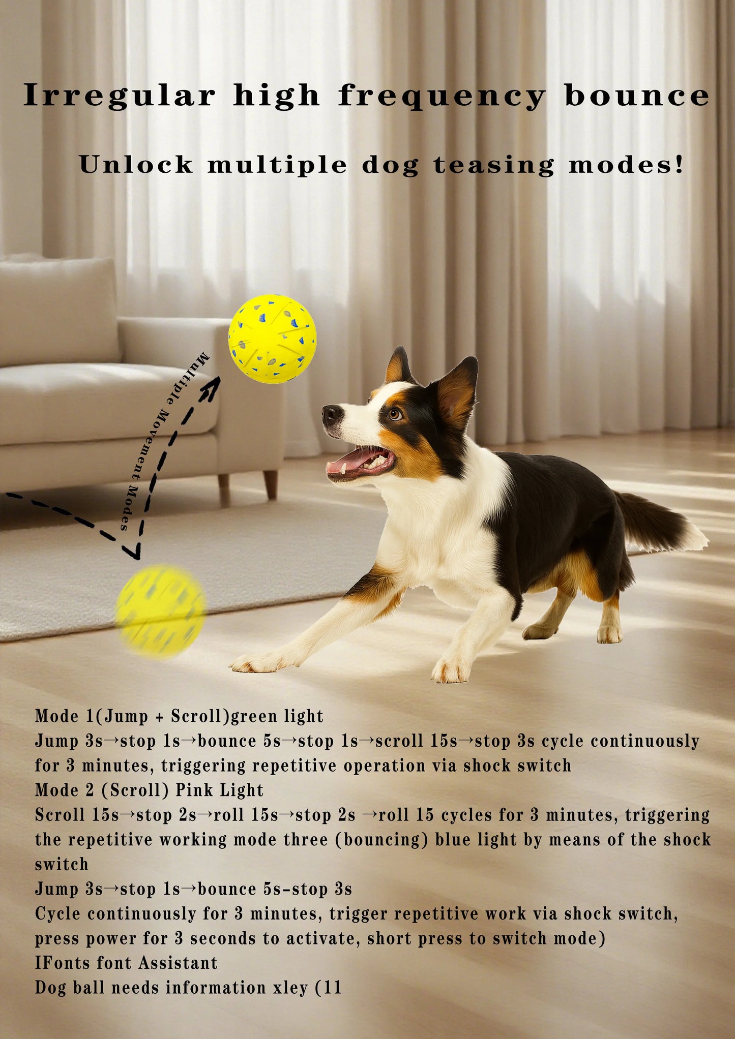 Pet Smart Interactive Ball Bouncing Ball For Dogs Electric Automatic Vibrating Popcorn Gravity Jumping Wear Resistant Foam Ball
