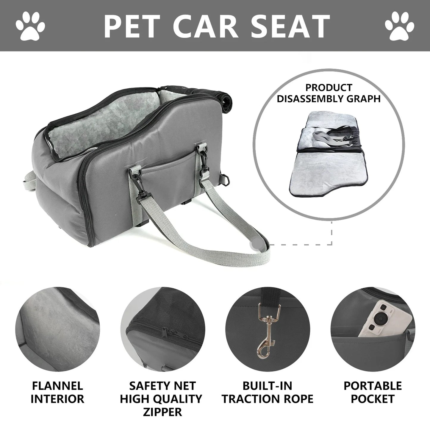 Front Seat Removable And Washable Car Dog Bed, Portable Pet Car Mat For Outdoor Use, Car Travel Safety seat, Center Console,