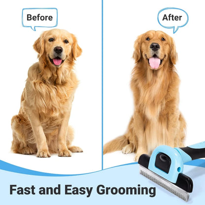 Pet Grooming Brush-Double Sided Shedding and Dematting Undercoat Rake Comb for Dogs and Cats Grooming and Care Deshedding Tool