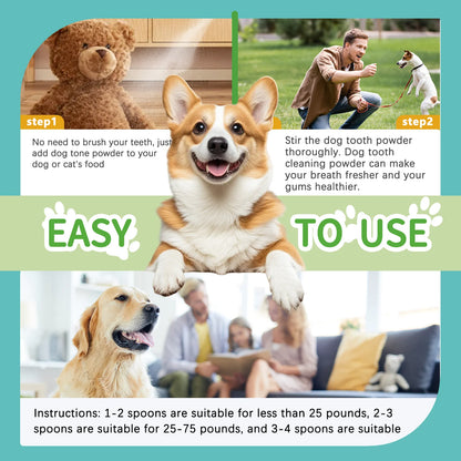 Pet Dental Cleaning Powder for Dogs & Cats - Freshens Breath, Removes Tartar & Plaque, Provides Comprehensive Oral Care.