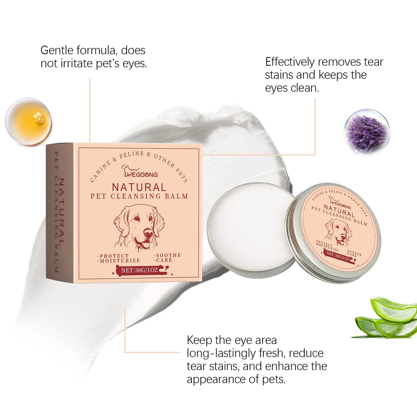 YEGBONG Pet Tear Stain Cleansing Balm Gentle Formula Non-Irritating Removes Dirt Debris for Dogs Cats Daily Eye Care