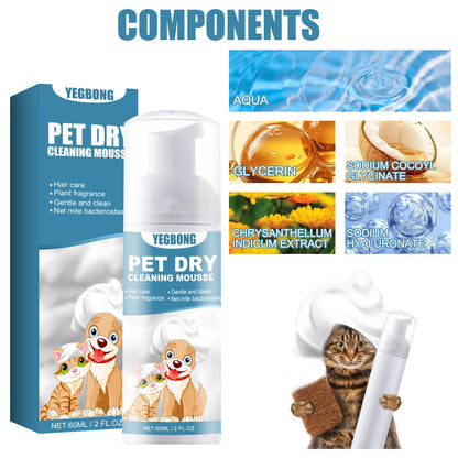 YEGBONG Pet Dry Shampoo Gentle Odor Neutralizing Hair Softening No Rinse Vet Recommended for Puppies Kittens Sensitive Skin