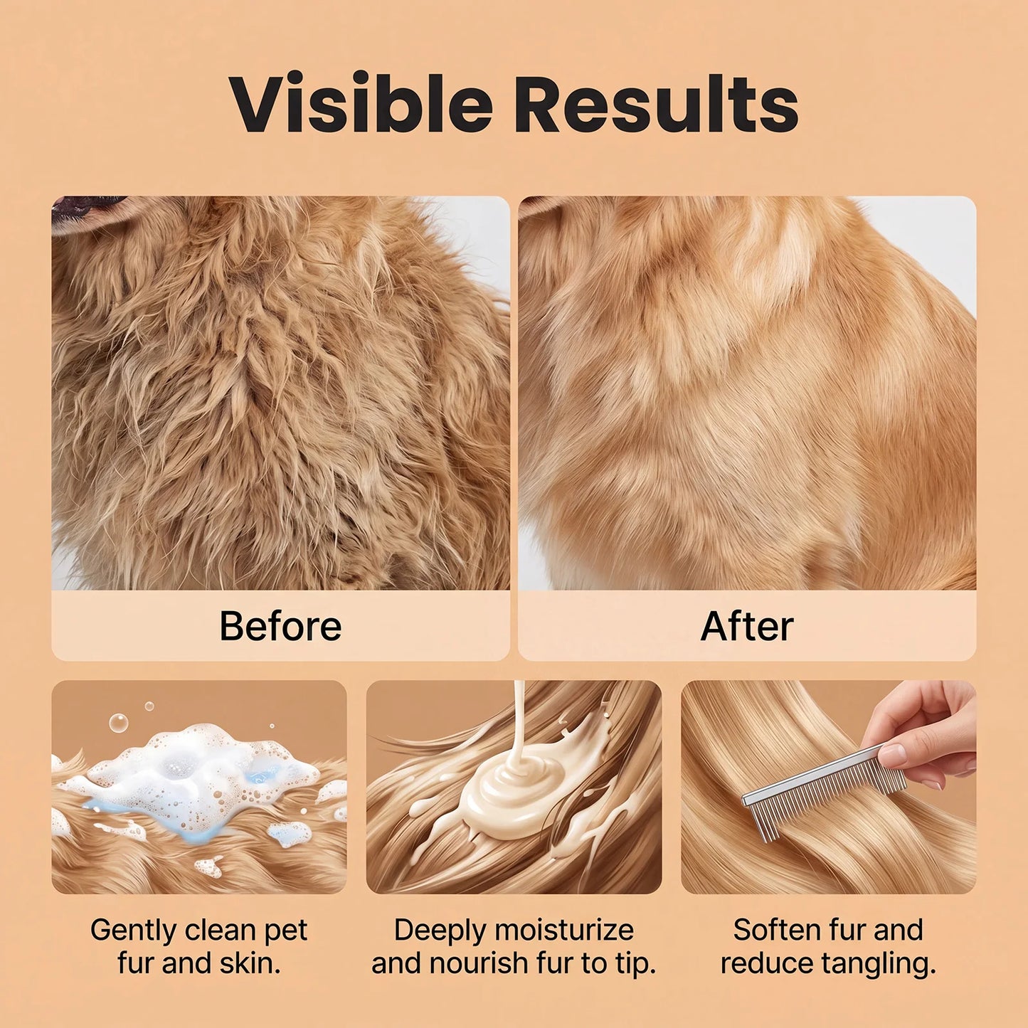 Natural Coconut Oil Pet Shampoo Gentle Fur Cleansing Wash Smooth Coat Care for Dog Cat Deep Moisturizing Daily Grooming Supplies