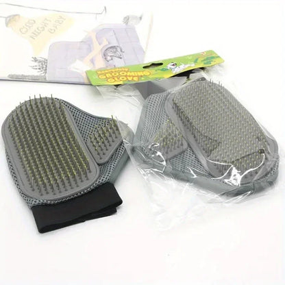 Gentle Deshedding Pet Grooming Glove - Efficient Dog & Cat Hair Removal Brush with Massage Tips