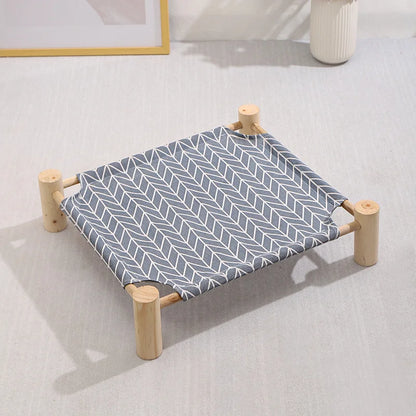 53*48*13cm Summer Elevated Pet Bed Foldable Portable Pet Camping Wooden Detachable Cat Teddy Dog March Bed Cooling Hammock ערסל