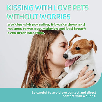 Natural Dog Cat Dental Care Powder - Mint flavored teeth cleaning formula freshens breath & prevents tartar formation for pets.