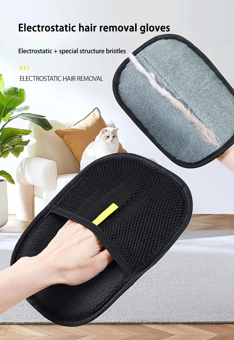 2-in-1 Reusable Pet Grooming Glove - Static Electricity Deshedding Brush for Cat/Dog Hair Removal, Massage Cleaning Tool