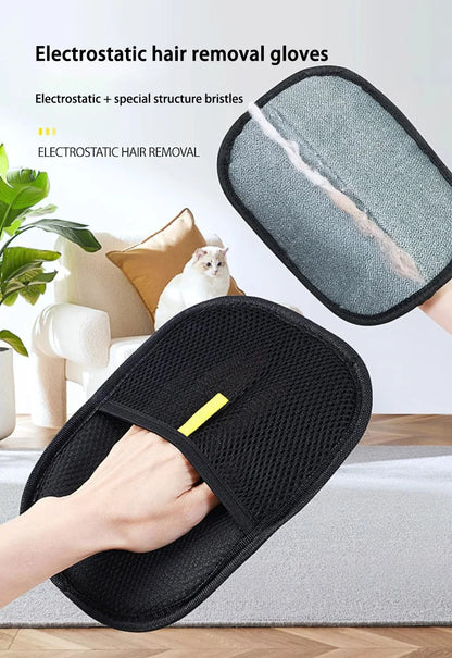 2-in-1 Reusable Pet Grooming Glove - Static Electricity Deshedding Brush for Cat/Dog Hair Removal, Massage Cleaning Tool