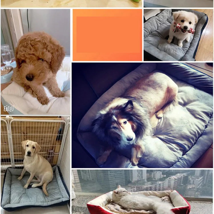 Pet Cat Dog Bed Cozy Square Plush Kennel Puppy Sofa Bed Cushion Pet Product Accessories For Small Medium Animal Doghouse